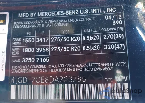 2013 Mercedes-Benz Gl 450 4Matic из США, поврежденный, VIN 4JGDF7CE8DA223785